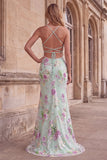 Sequins Mermaid Spaghetti Straps Pink Prom Dress with Appliques