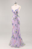 Sequins Mermaid Spaghetti Straps Black Prom Dress with Appliques