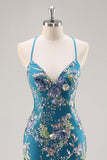 Sequins Mermaid Spaghetti Straps Black Prom Dress with Appliques