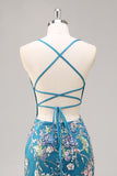 Sequins Mermaid Spaghetti Straps Black Prom Dress with Appliques