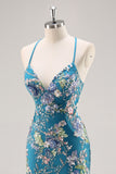 Sequins Mermaid Spaghetti Straps Black Prom Dress with Appliques