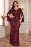 Glitter Black A Line V Neck Plus Size Maxi Wedding Guest Dress
