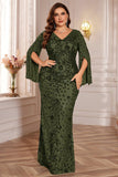 Glitter Black A Line V Neck Plus Size Maxi Wedding Guest Dress