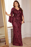 Glitter Black A Line V Neck Plus Size Maxi Wedding Guest Dress