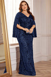 Glitter Black A Line V Neck Plus Size Maxi Wedding Guest Dress