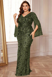 Glitter Black A Line V Neck Plus Size Maxi Wedding Guest Dress