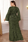 Glitter Black A Line V Neck Plus Size Maxi Wedding Guest Dress