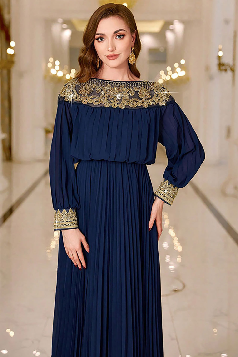 navy blue sheath dress Dark Mother Of The Bride Dresses 3/4 Length Sleeves V-Neck Ruched Long Mother Of The Bride Crafted from a smooth blend of 95% polyester and 5% elastane with a 100% polyester lining Simple Sheath Prom Dress with