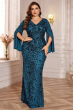 Glitter Black A Line V Neck Plus Size Maxi Wedding Guest Dress