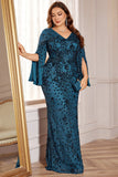 Glitter Black A Line V Neck Plus Size Maxi Wedding Guest Dress