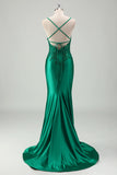 Green Mermaid Satin Maxi Prom Dress with Appliques
