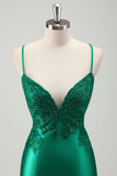 Green Mermaid Satin Maxi Prom Dress with Appliques