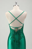 Green Mermaid Satin Maxi Prom Dress with Appliques