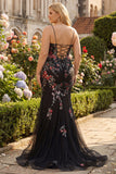 Black Floral Mermaid Sequin Plus Size Prom Dress