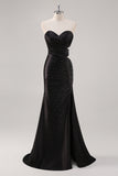 Mermaid Strapless Black Tie Dress with Beading