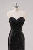 Mermaid Strapless Black Tie Dress with Beading