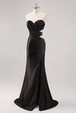 Mermaid Strapless Black Tie Dress with Beading