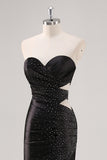 Mermaid Strapless Black Tie Dress with Beading