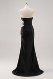 Mermaid Strapless Black Tie Dress with Beading