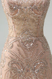 Champagne Tulle Sequined Mermaid Prom Dress with Lace-up Back