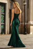 Dark Green Corset Beaded Ruched Mermaid Prom Dress With Slit