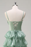 Dusty Sage A Line Spaghetti Straps Tiered Maxi Dress with Slit