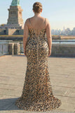 Khaki Leopard Sequin Mermaid Corset Plus Size Prom Dress