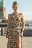 Khaki Leopard Sequin Mermaid Corset Plus Size Prom Dress