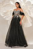 Glitter Black Corset Off The Shoulder A Line Maxi Dress with Appliques
