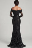 Black Sheath Off The Shoulder Mesh And Lace Formal Dress