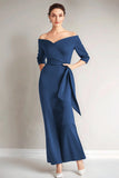Navy Mermaid Off the Shoulder Mother of The Bride Dress