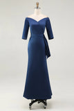 Navy Mermaid Off the Shoulder Mother of The Bride Dress