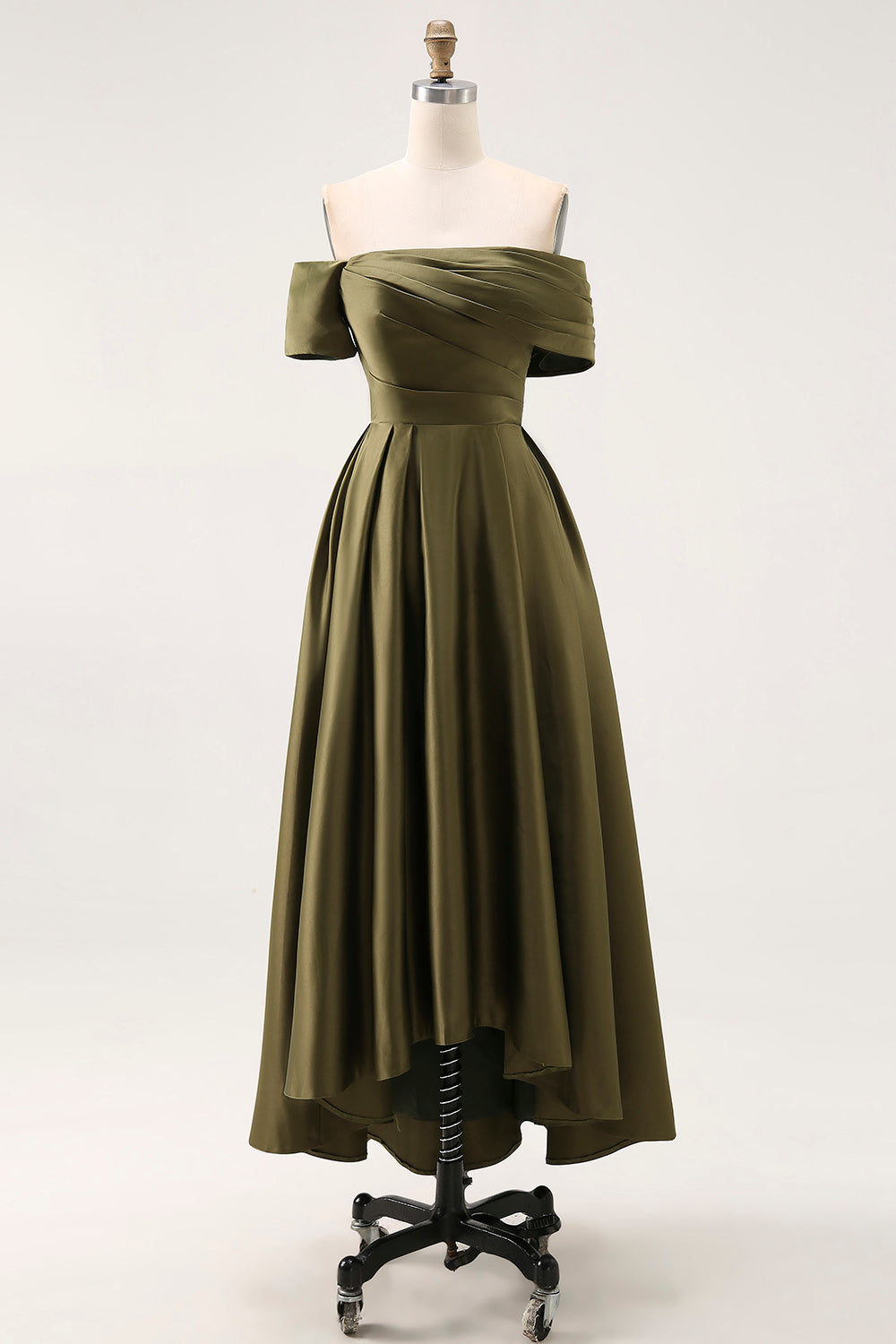 Berylove Women Olive Mother of the Bride Dress Off the Shoulder A Line Tea Length Satin Wedding Guest Dress Berylove Women Olive Mother of the Bride Dress Off the Shoulder A Line Tea Length Satin Wedding Guest Dress