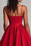A Line Spaghetti Straps Red Formal Dress