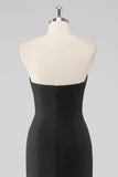 Strapless Bow Satin Mermaid Black Tie Dress with Slit