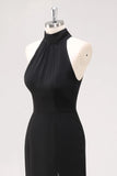 Halter Ruffle Mermaid Black Tie Dress with Slit