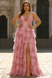 Blush Floral Plus Size Sweetheart Tiered Cut Out Prom Dress