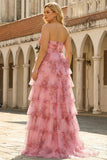 Blush Floral Plus Size Sweetheart Tiered Cut Out Prom Dress