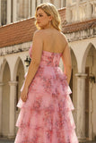 Blush Floral Plus Size Sweetheart Tiered Cut Out Prom Dress