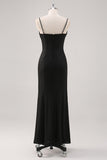 Spaghetti Straps Sheath Long Black Tie Dress