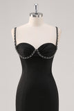 Spaghetti Straps Sheath Long Black Tie Dress