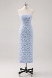 Off The Shoulder Blue Floral Prom Dress With Puff Sleeves