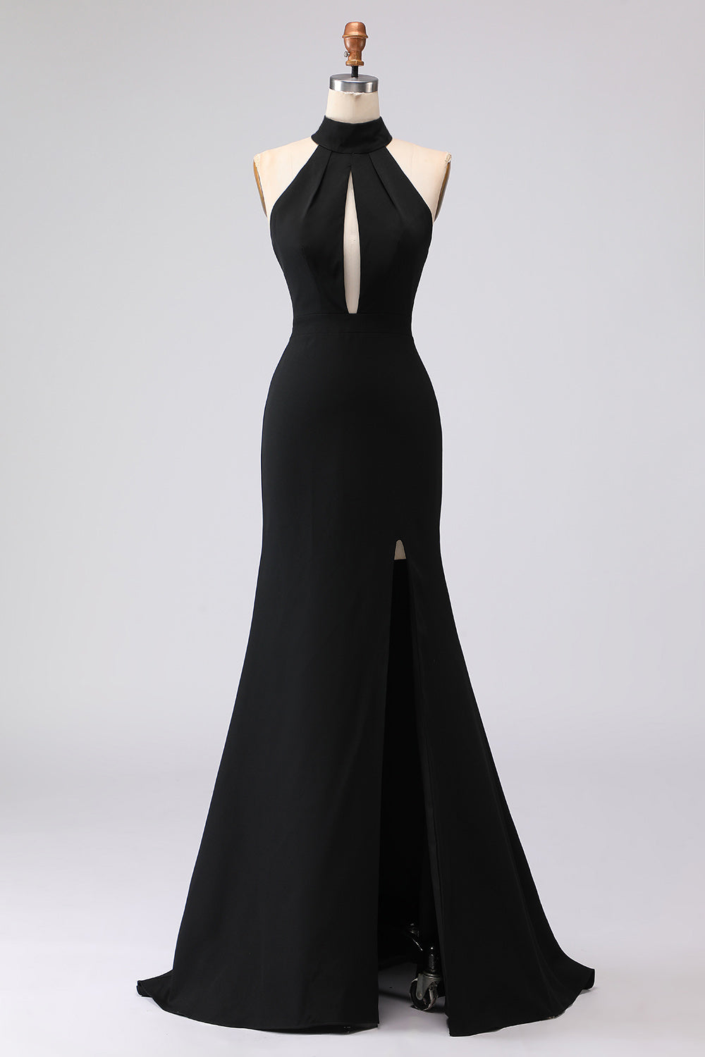 Berylove Women Black Formal Dress With Slit Mermaid Halter Neck With Hook Satin Formal Wear Dress Berylove Women Black Formal Dress With Slit Mermaid Halter Neck With Hook Satin Formal Wear Dress