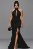 Black Mermaid Halter Cut Out Plus Size Formal Dress