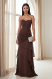 Dark Brown Mermaid Sweetheart Ruched Maxi Formal Dress