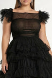 Black A Line Plus Size Tulle Formal Dress with Ruffles