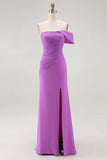 Purple Off the Shoulder Mermaid Long Formal Dress with Slit