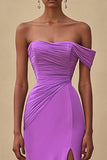 Purple Off the Shoulder Mermaid Long Formal Dress with Slit