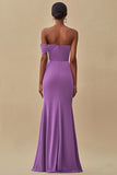 Purple Off the Shoulder Mermaid Long Formal Dress with Slit