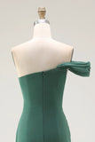 One Shoulder Sheath Pleated Dark Green Long Formal Dress